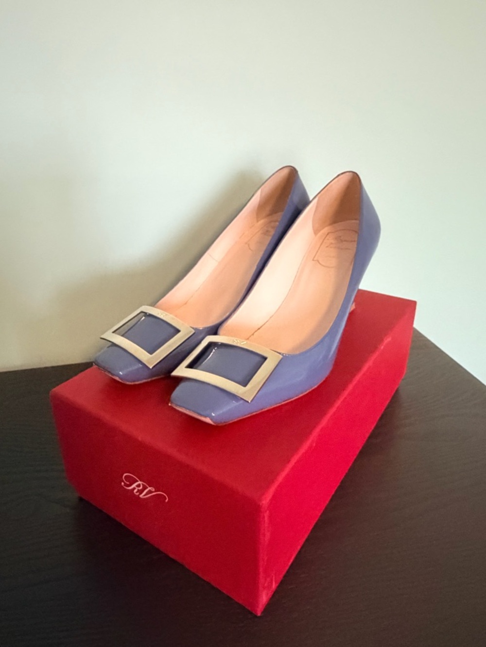 Roger Vivier Blue Patent Leather Buckle Pumps